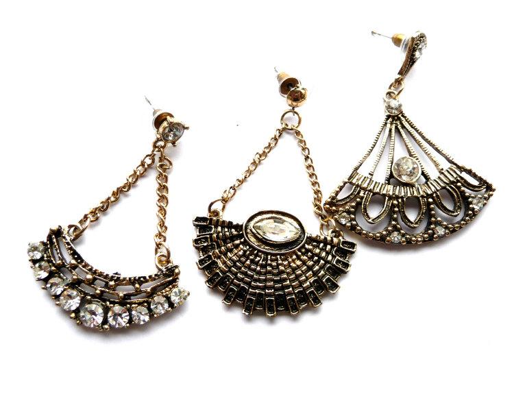 Wedding - Crystal Earrings, Antique Earrings, Basket Earrings, Art Deco Earrings, Art Deco Style, Black Gold Earrings, Antique Gold, Earrings, Post