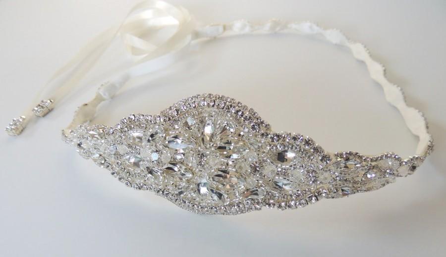 Mariage - Wedding Crystal Headband Side Crystal Band Headdress Satin Ribbon