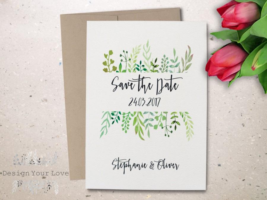 Wedding - printable save the date printable greenery save the date leafy wreath garden wedding green wedding calligraphy invitation save our date