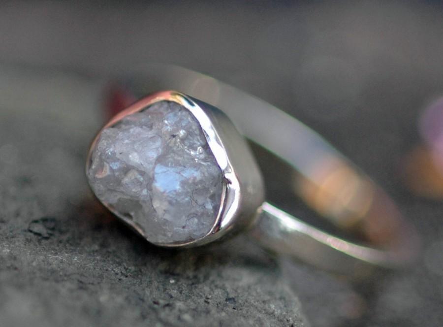 زفاف - Conflict Free Rough Large Diamond Engagement Ring in Recycled 18k White or Yellow Gold- Size D Diamonds