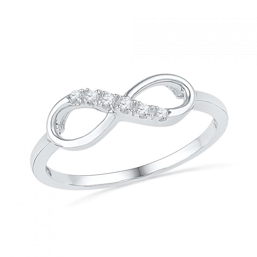 Wedding - Womens Promise Ring, 10k White Gold Infinity Band or Sterling Silver Diamond Ring
