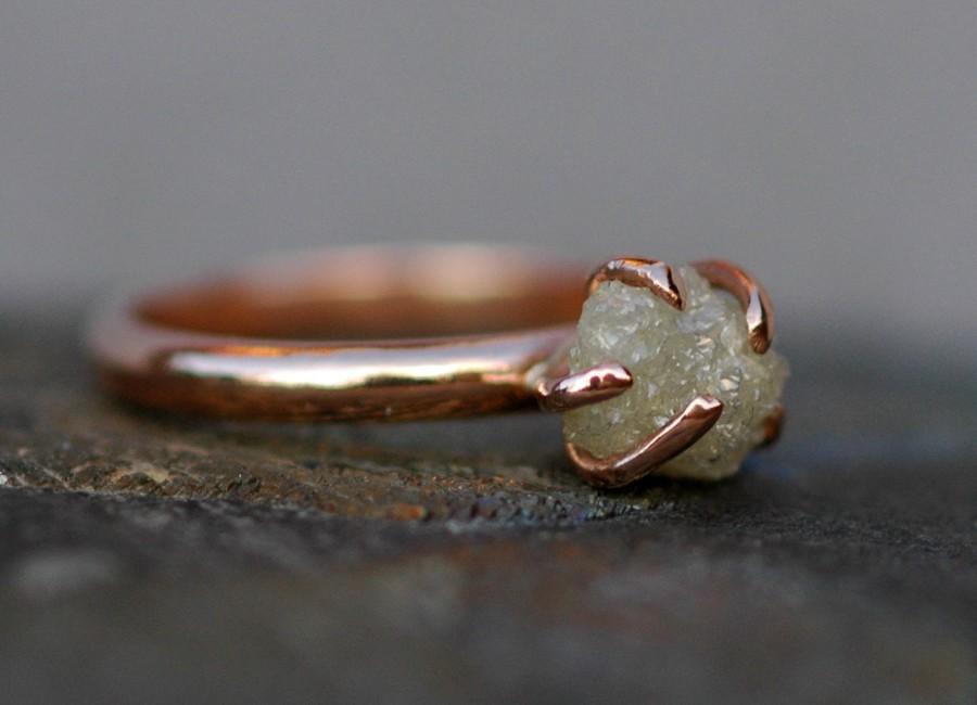 زفاف - Conflict Free Rough Large Diamond Engagement Ring in Recycled 14k Rose, Yellow, or White Gold- Size D 1.25 Carat Diamond