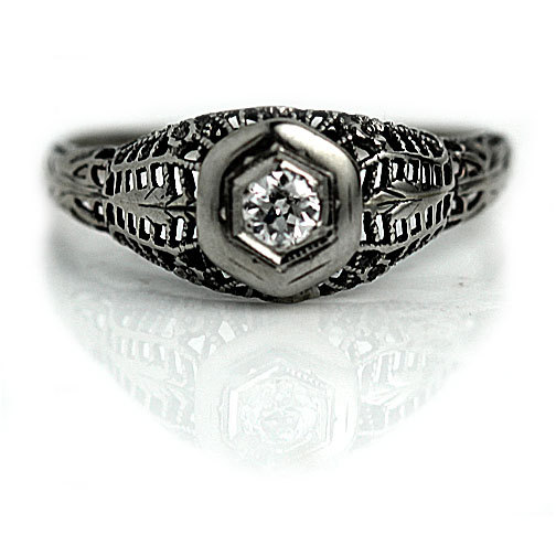 زفاف - Conflict Free Engagement Ring Art Deco Diamond Ring .15ctw Vintage Engagement Ring European Cut 18K White Gold 1930s Ethical Engagement Ring