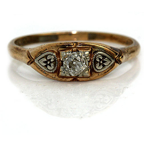 زفاف - Dainty Engagement Ring Antique Diamond Ring .25ctw 1940s Art Deco Promise 18K Two Tone Gold Ring Dainty Engagement Ring Vintage Petite Ring!