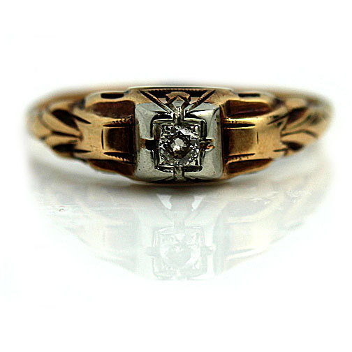 زفاف - Petite Diamond Ring .10ctw Art Deco Simple Engagement Ring Antique Diamond Ring Dainty Diamond Ring 1940s 14K Two Tone Ring Size 5.5!