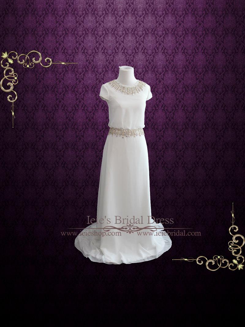 Mariage - Simple Yet Elegant Chiffon Wedding Dress with Cap Sleeves 