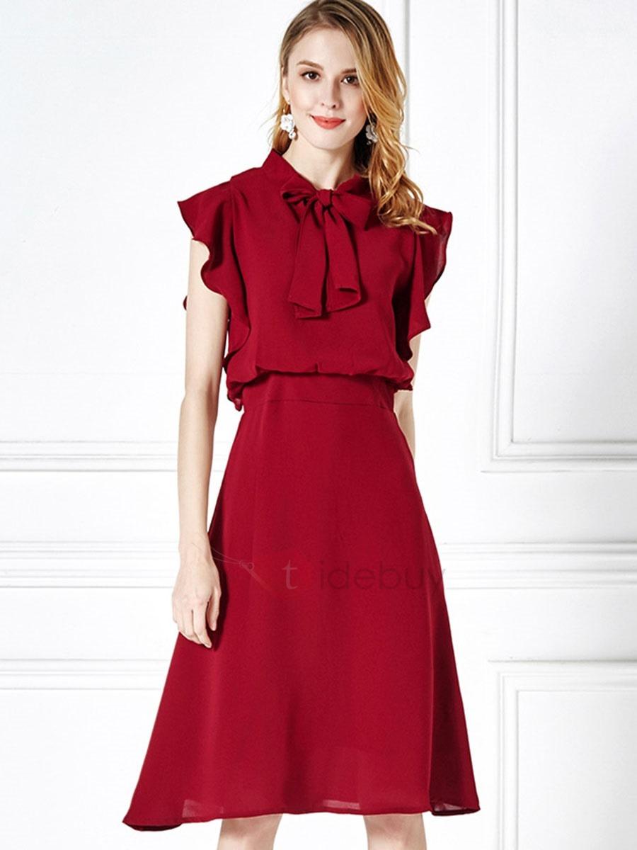 زفاف - Solid Color Sleeveless Short Day Dress