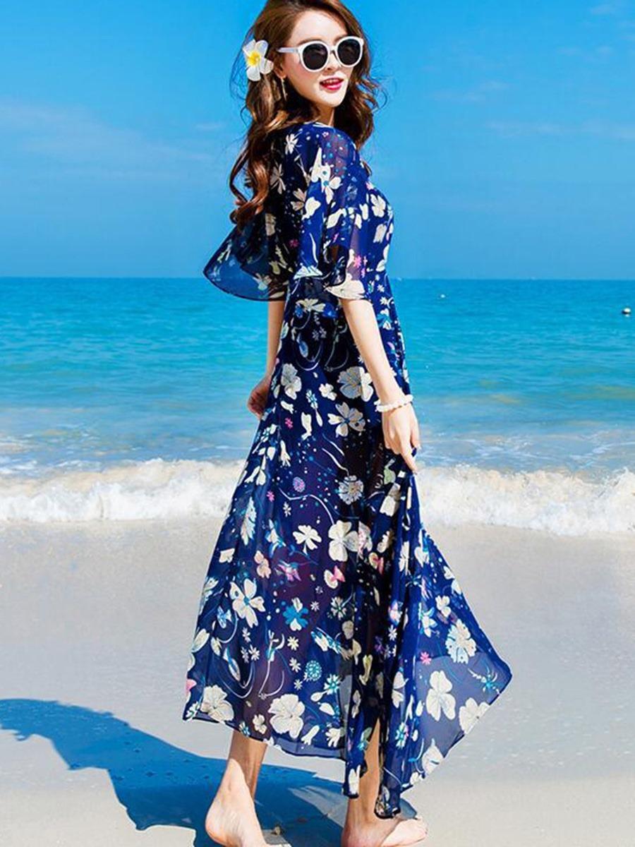 Wedding - Chiffon Floral Expansion Dress And Sleeveless Vest Suit