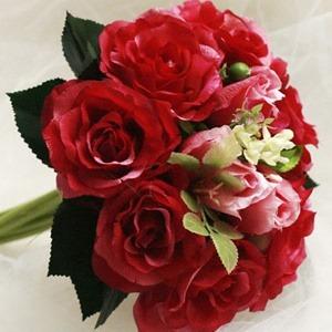 زفاف - Passionate 10 Pieces Brillant Red and Pink Silk Cloth Wedding Wrist Bouqurt for Bride