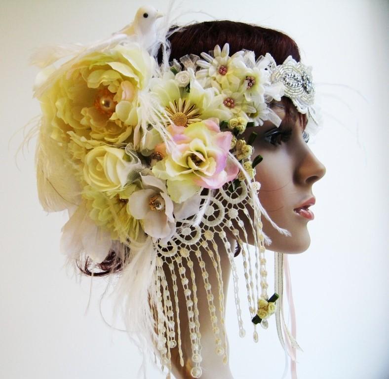 Wedding - Headpiece - Design your own Luxurious Headpiece with Vintage and New Beading, Feathers and Flowers