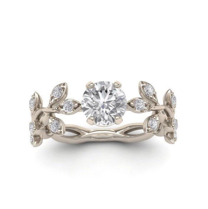 زفاف - Engagement ring, Leaf Engagement ring,White Gold 14k,White Sapphire Engagement ring,Nature inspired Diamond Leaf ring,Leaf Gold ring, 120