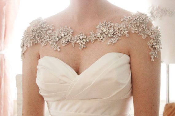 زفاف - Crystal Bridal Bolero, Rhinestone Wedding Statement Necklace, Shoulder Necklace, Style Grace