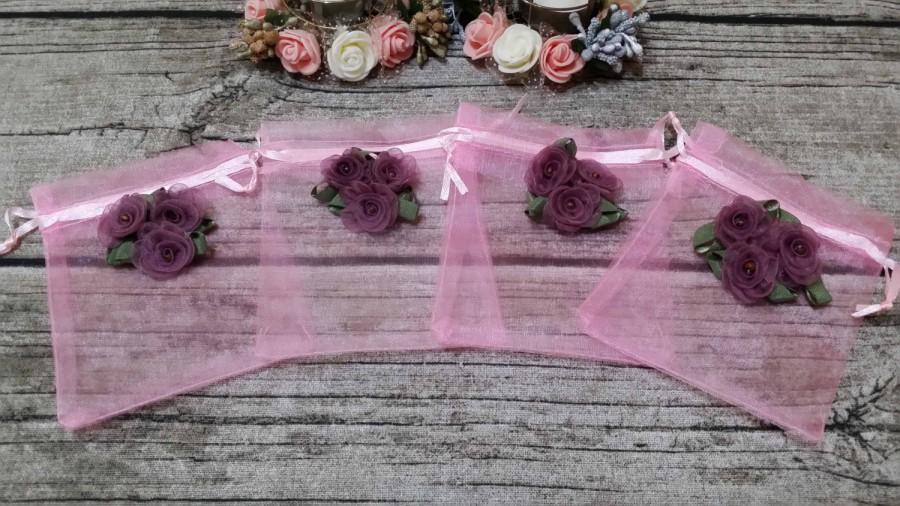 Wedding - 20 Purple Rose Organza Bags,Birthday Favor Bags, Baby shower bags, Candy Drawstring Bags, Christmas Gift Bags,Party Bags