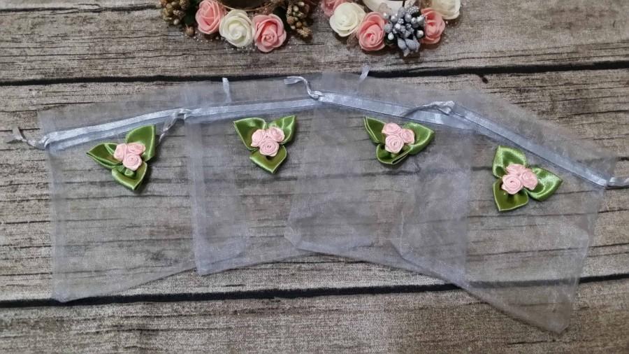Wedding - 20 Pink Rose Organza Bags,Birthday Favor Bags, Baby shower bags, Candy Drawstring Bags, Christmas Gift Bags,Party Bags
