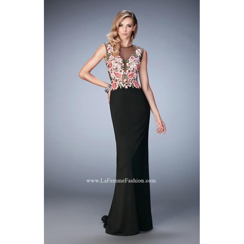 Wedding - Black La Femme 22935 - Sleeveless Jersey Knit Lace Dress - Customize Your Prom Dress