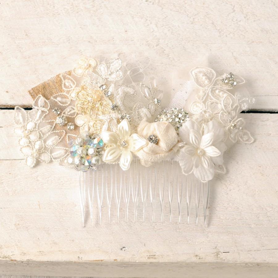 Hochzeit - Lace Bridal Headpiece, Ivory Hair Piece, Beaded Wedding Hair Comb, Lace Hair Piece, Bridal Hair Accessory - Lydia - Lace Floral Head Piece