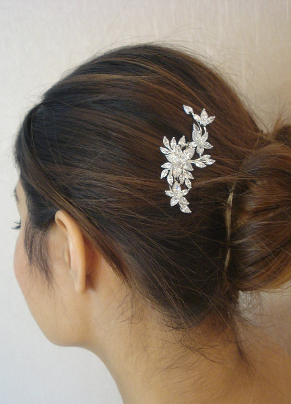 زفاف - Bridal Zirconia Crystal Hair Comb, Wedding Jewelry, Small Silver Comb, Agnes - Ships in 1 business Day