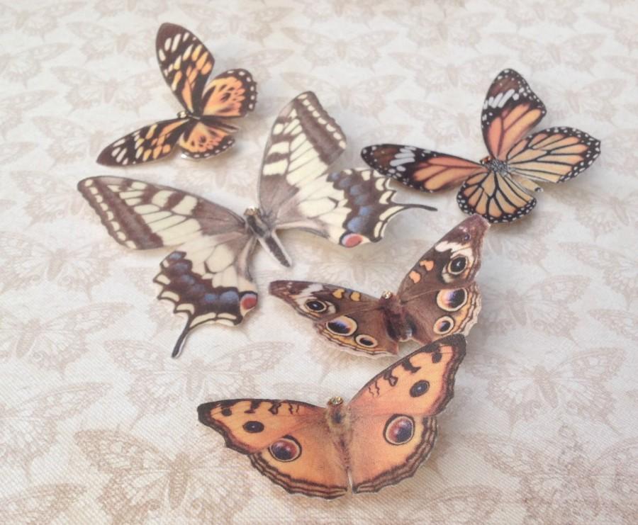 Wedding - Hand cut silk butterfly hair clips with Swarovski crystal - Set 5 Autumnal browns and coppers