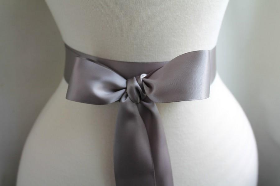 Hochzeit - Grey Sash Belt - Heather Grey Satin Sash - Double Faced Satin Ribbon Sash - Bridal Bridesmaids Flower girl Sashes