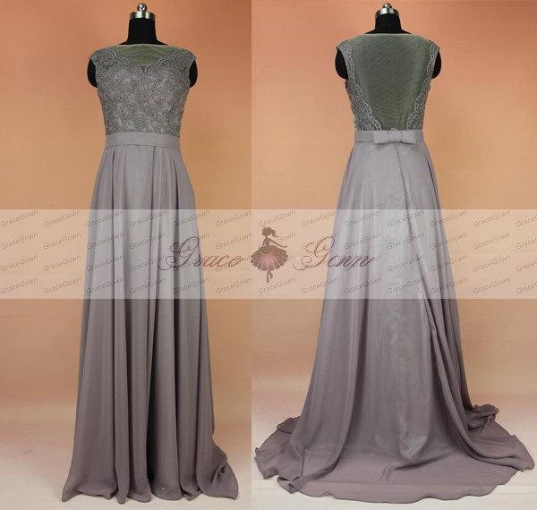 Свадьба - Lace Chiffon Formal Bridesmaid Dresses,Sexy Grey Evening Dress 2017,Country Bridesmaid Dress,Gray Cheap Sheer Back Tull Backless Prom Gown