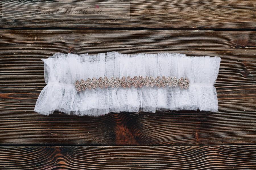 زفاف - Wedding garter Veiling bridal garter Ivory tulle garter White tulle garter Rhinestone Bridal Garter with Rhinestones Popular Accessory