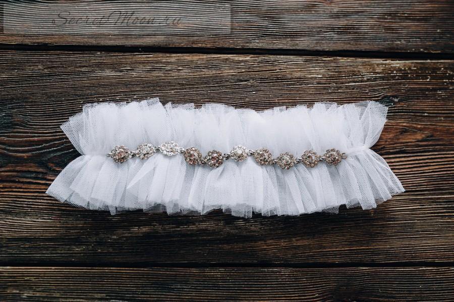 Hochzeit - Wedding garter Veiling bridal garter Ivory tulle garter White tulle garter Rhinestone Bridal Garter with Rhinestones popular accessory