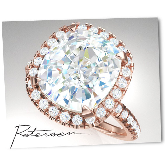 Mariage - 4 Carat Rose Gold Wedding Ring - Sterling Silver Ring - Vintage Engagement Ring - Diamond Cubic Zirconia Ring - Halo Ring - Art Deco Ring
