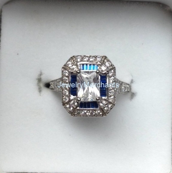 زفاف - Solitaire Art Deco Engagement Ring 2.75 Ct White Emerald Cut Wedding Bridal Ring 925 Sterling Silver 10K White Gold Finish Anniversary Ring
