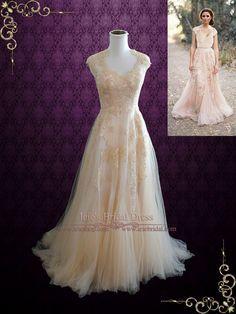 Mariage - Blush Whimsical Beach Lace Wedding Dress 