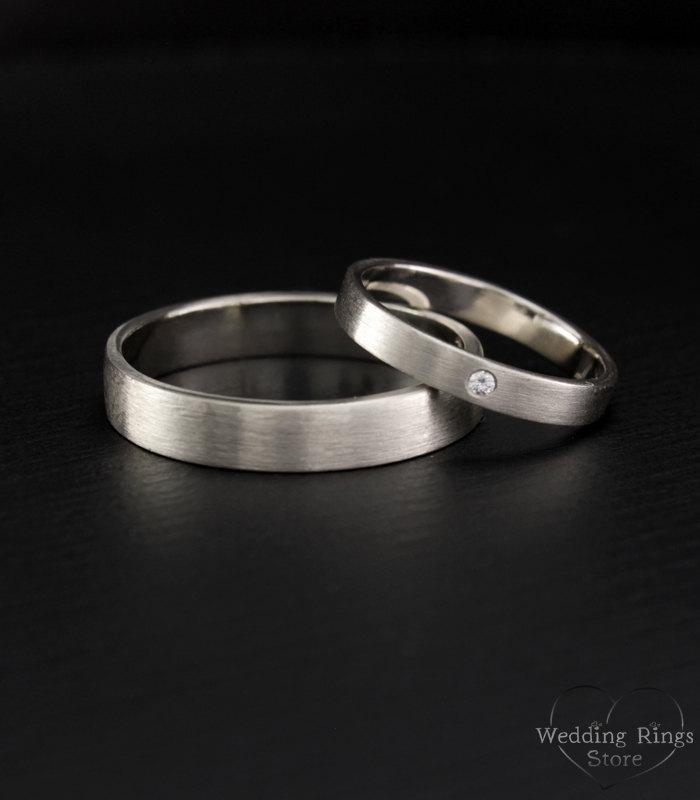 زفاف - Simple wedding band set, His and hers wedding rings, Matte finish bands, Men silver wedding band, Women silver wedding ring, Wedding rings