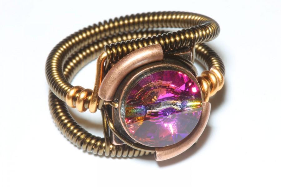 زفاف - Steampunk Jewelry - Ring - Vintage Cathedral Swarovski Crystal