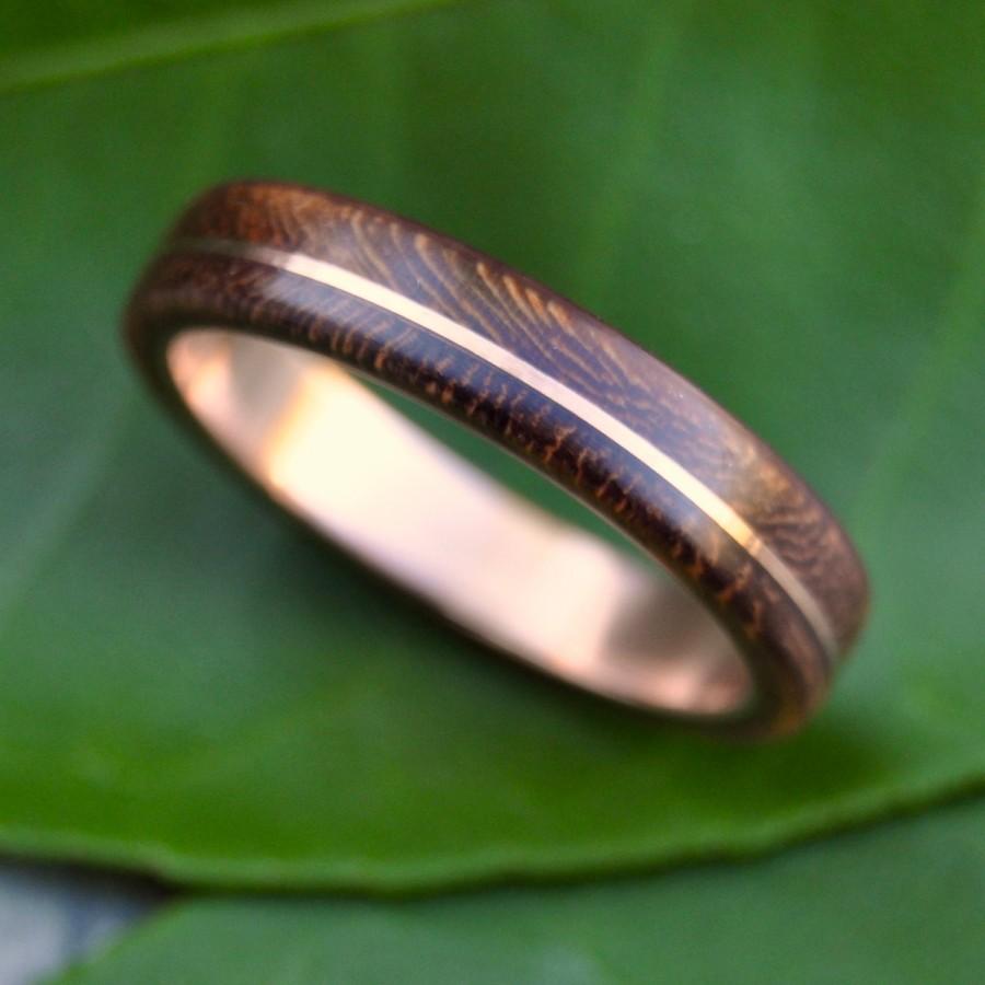 زفاف - Wood Ring Rose Gold Asi Nacascolo -  ecofriendly wood wedding band with recycled 14k rose gold, red gold wood ring, pink gold wood ring