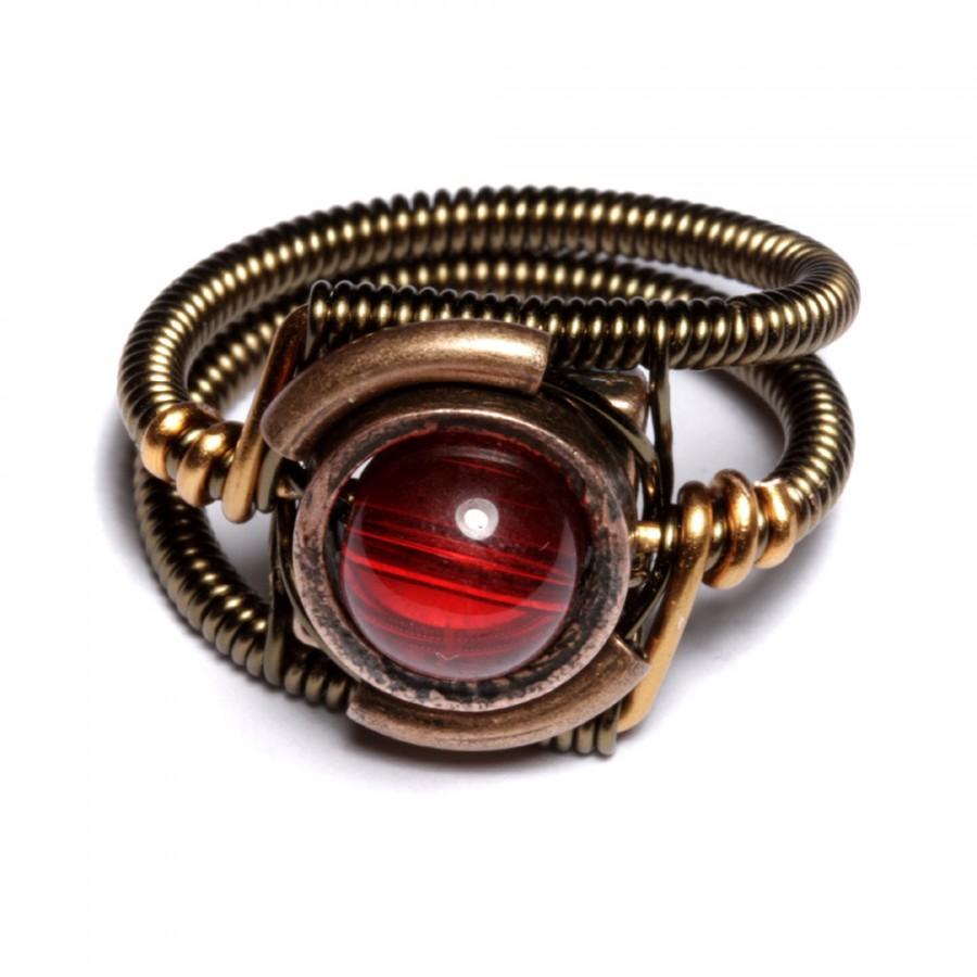 Wedding - Steampunk Jewelry - Ring - Red