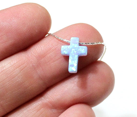 Mariage - Cross Opal Necklace in blue