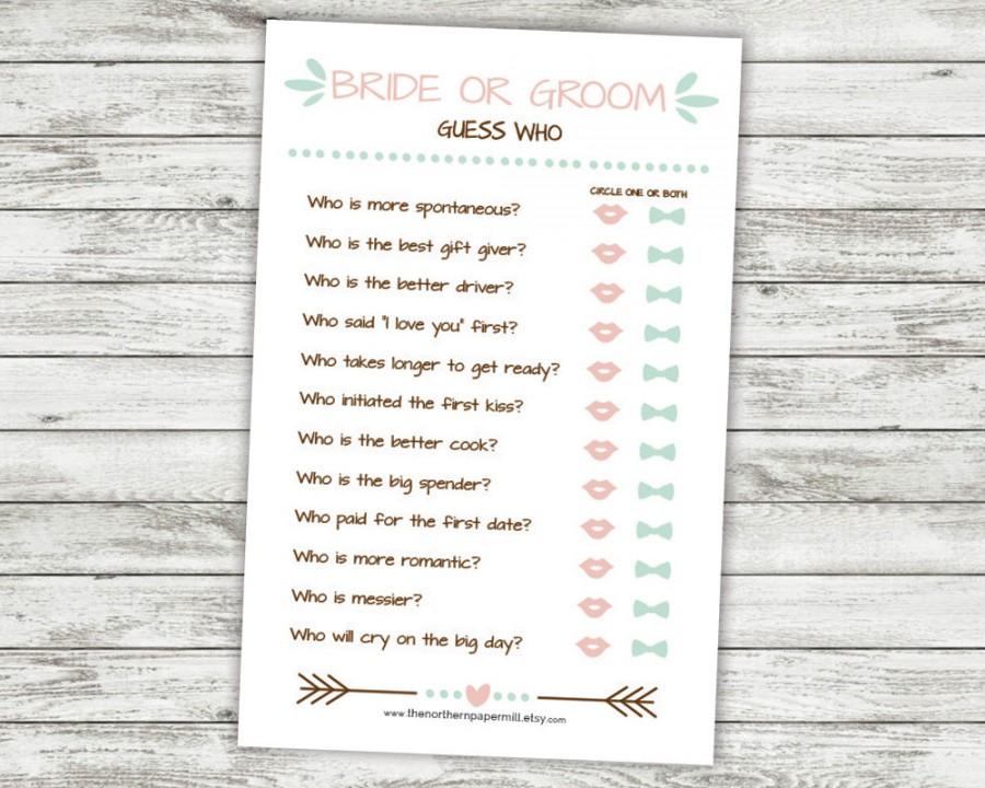 Wedding - He Said She Said - Bride or Groom Guess Who - Printable - Bridal Shower Game - PDF - Instant Download - Rustic Wedding Shower Games