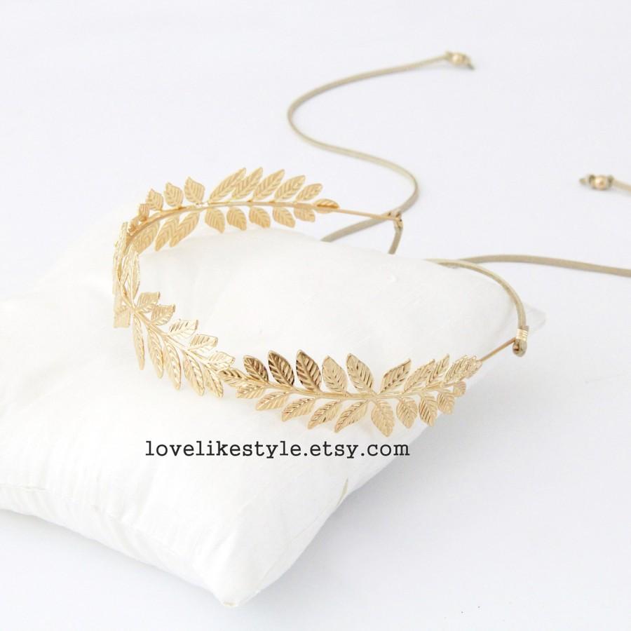 Mariage - Gold Leaf Crown, Laurel Wreath Headband,Wedding Head Piece,Branch Headband,Boho Crown Headband
