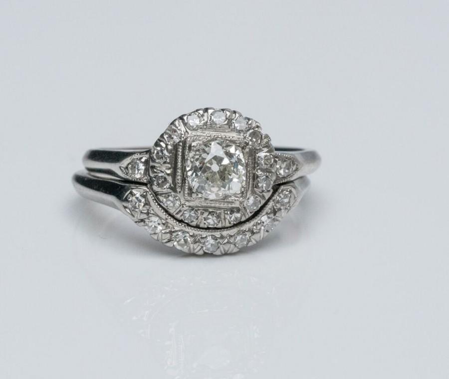 زفاف - Circa 1920s Art Deco Era Complete Bridal Set, GIA certified Old Miner & Single Cut Diamonds, 0.78cttw ATL #559
