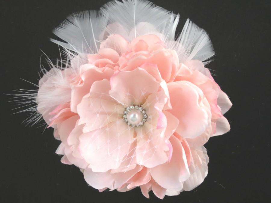 Wedding - Pink Bridal Flower Hair  Clip Wedding Hair Clip  Wedding Accessory Peony Hair Clip Bridal Accessory