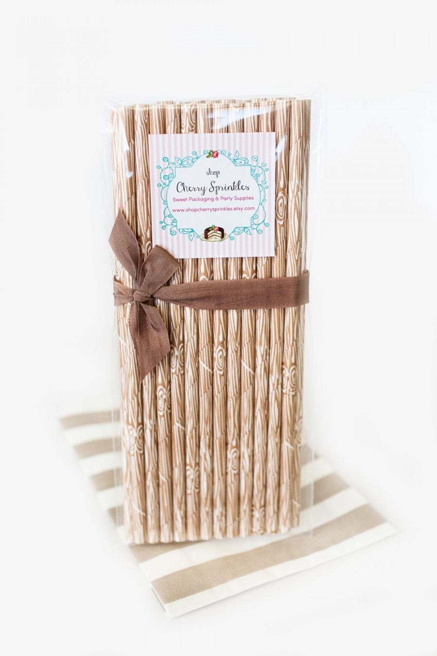 Wedding - Lumberjack party - Wood Grain paper straws - Woodland party - Rustic Wedding Decor - Cake Pops - Party Decor - Woodland Decor - Brown Straws
