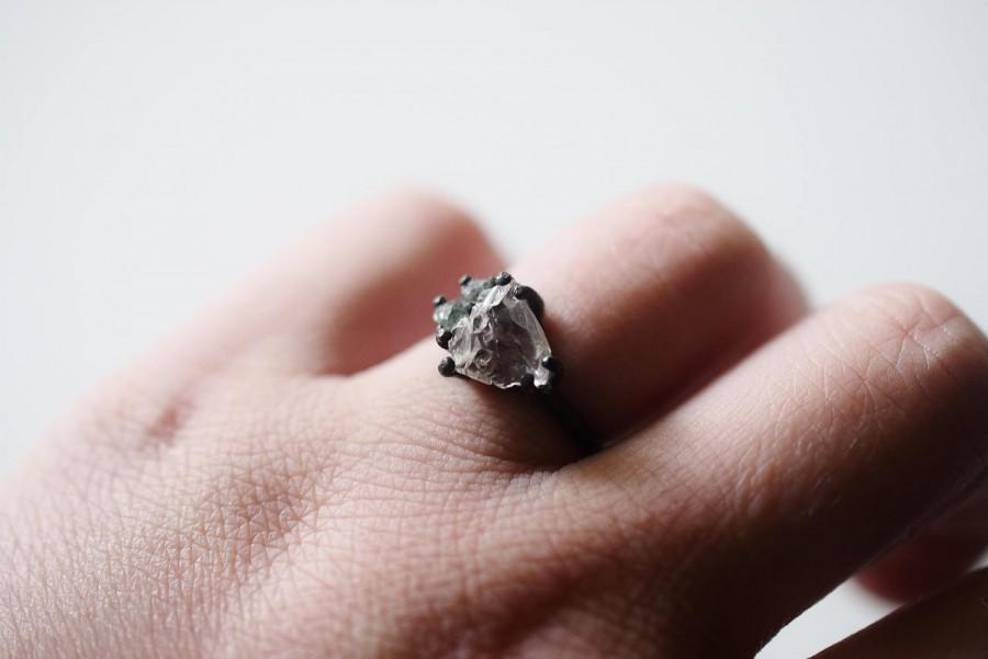 زفاف - Raw Sapphire and Diamond Engagement Ring, Rough Diamond Ring, Natural Uncut Diamond Wedding Band, Ring Sterling Silver Wedding Ring