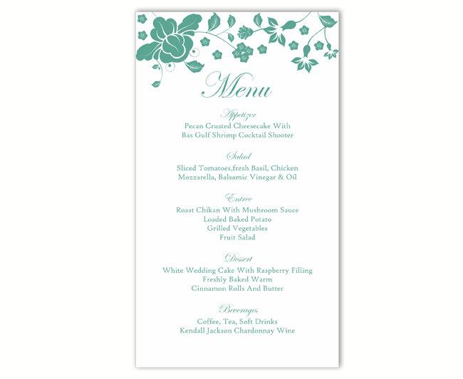 Wedding - Wedding Menu Template DIY Menu Card Template Editable Text Word File Instant Download Blue Teal Menu Template Printable Menu 4x7inch - $6.90 USD