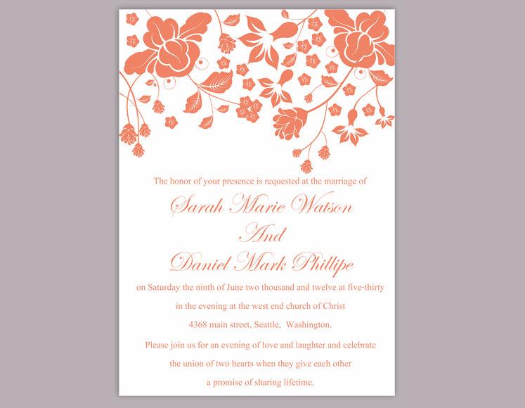 Hochzeit - Wedding Invitation Template Download Printable Invitations Boho Wedding Invitation Editable Floral Invitation Orange Invitation Flower DIY - $6.90 USD