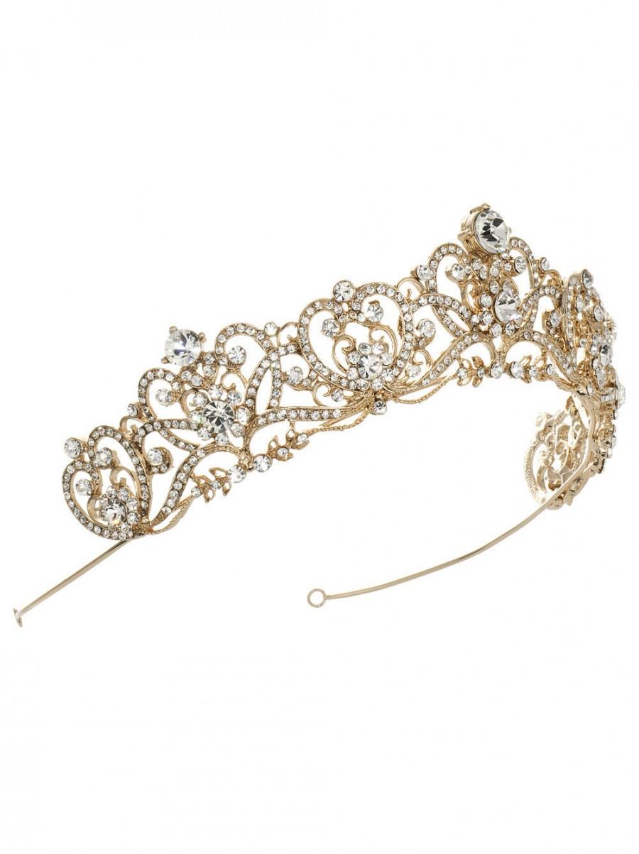 Hochzeit - Gold Bridal Crown, Gold Rhinestone Crown, Gold Princess Tiara, Wedding Crown, Princess Crown, Rhinestone Tiara, Gold Bridal Tiara ~TI-3173-G