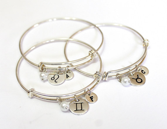 زفاف - Zodiac Bracelet, Silver Plated Astrology Jewelry, Zodiac Jewelry, Birthday Bracelet, Horoscope Bangle Bracelet, Zodiac Charm, Birthday Gift