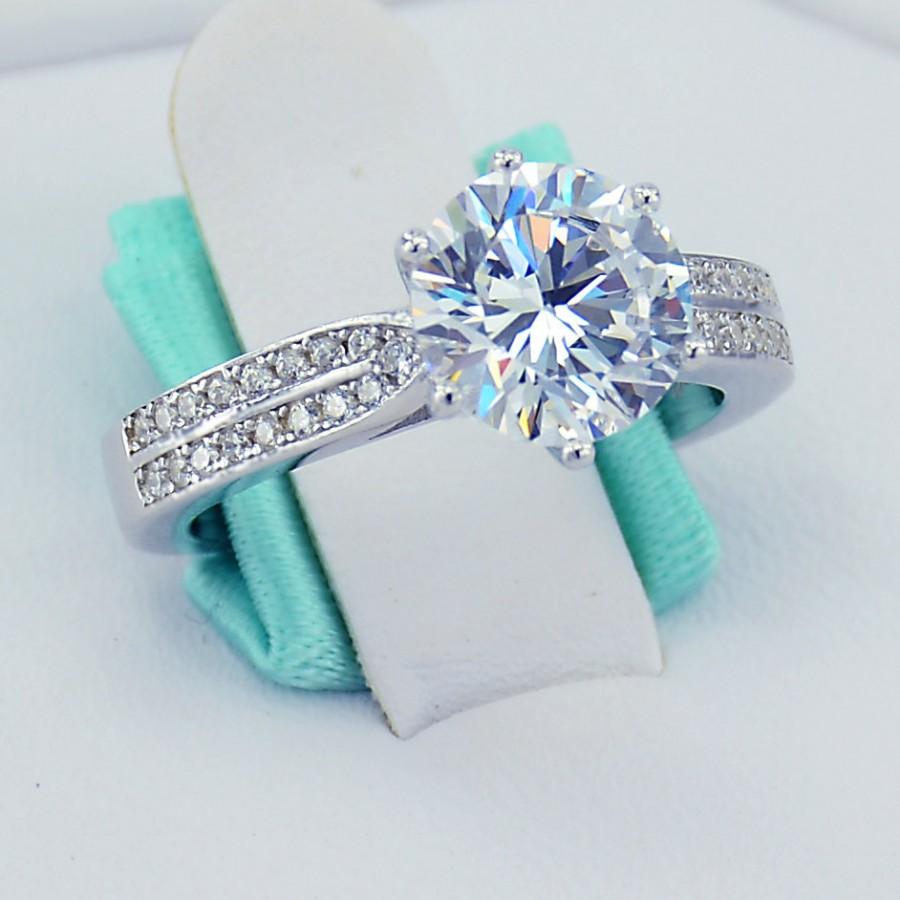 زفاف - 925 Sterling Silver 2CT Simulated Diamond CZ Cubic Zirconia Women's Engagement Promise Ring