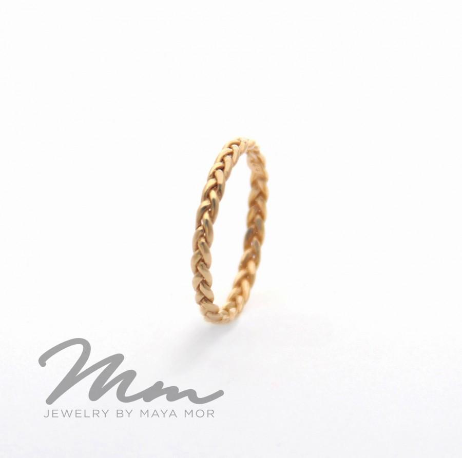 زفاف - Thin Solid Gold Ring, Thin Gold Rings, Stacking Rings Yellow Gold Wedding band, Stackable Ring, Gold Twist Ring