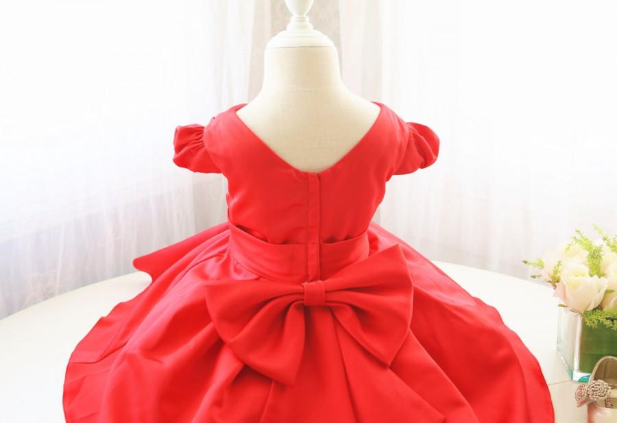 Hochzeit - Baby Girl Red Christmas Dress, Short Puffy Sleeve Toddler Easter Dress, Baby Glitz Pageant Dress, PD105-1