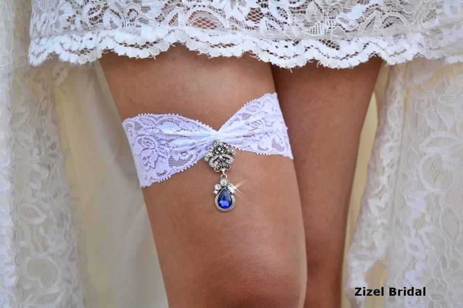 Hochzeit - Something Blue For Bride, White Garter Set, White Lace Garter, Elegant Garter, Garter Set, Royal Blue Garter Set, Garter Set, Bohemian Gift