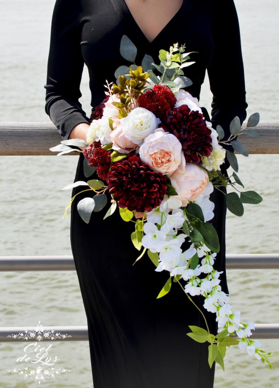 Wedding - Wedding Bouquet SAMPLE, Asymmetrical Bridal Bouquet, Burgundy Alternative Bouquet, Fall Wedding Bouquet, Wedding Bouquet