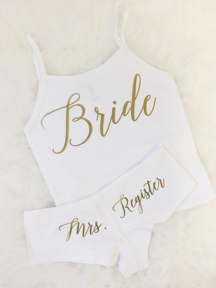 Hochzeit - Customized Bride Underware/lingerie tank top set //Bridal shower gift//Lingerie shower gift